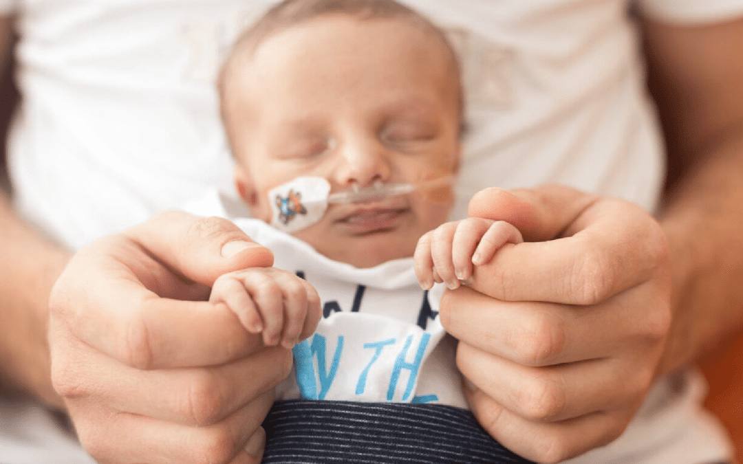 Father holds his baby's tiny hands