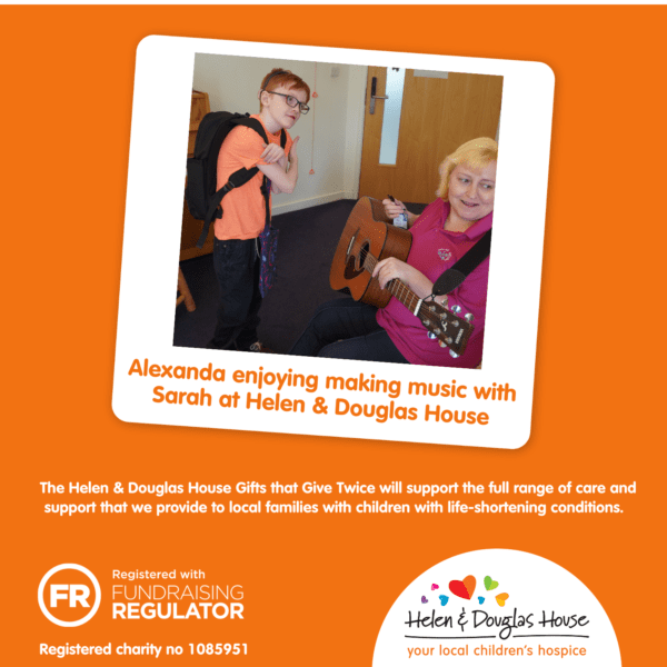 A graphic showing a woman holding a guitar and a boy standing next to her