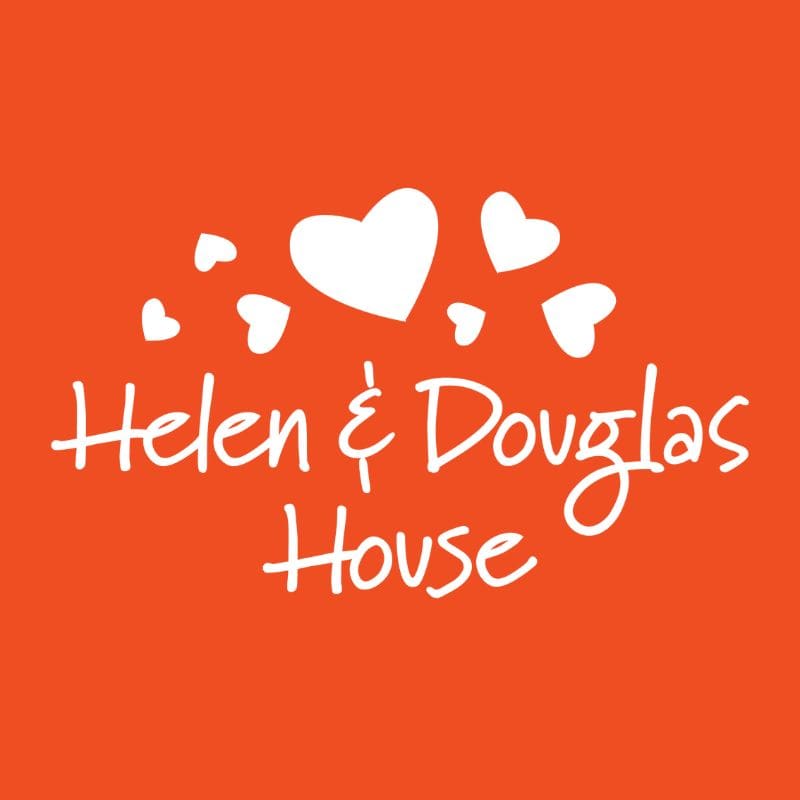 helen and douglas logo on the orange background helen and douglas logo on the teal background