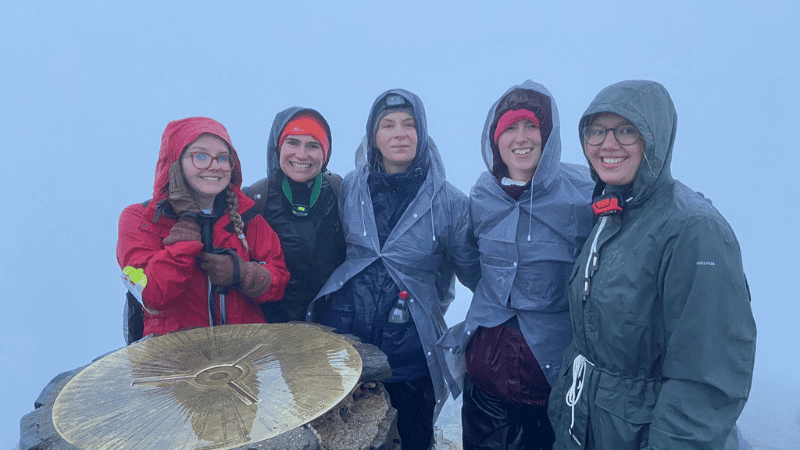 Divi Blog body images (21) A photo of five woman smiling as they stand on top of a mountain.